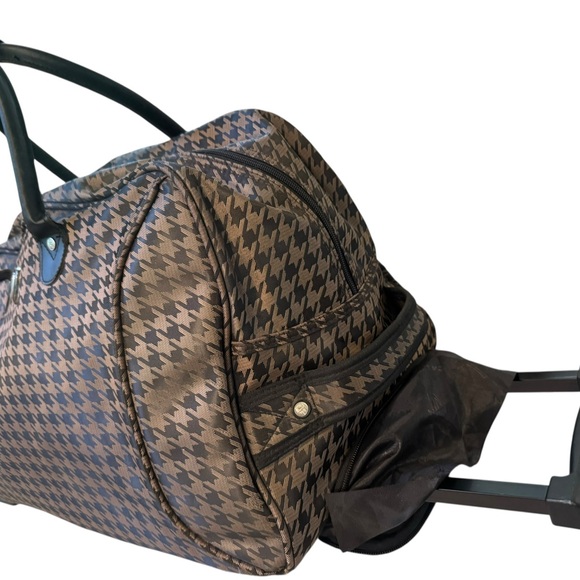 CALPAK 24 inch rolling satchel DUFFEL BAG Brown Houndstooth Unisex Carry on - Picture 3 of 12